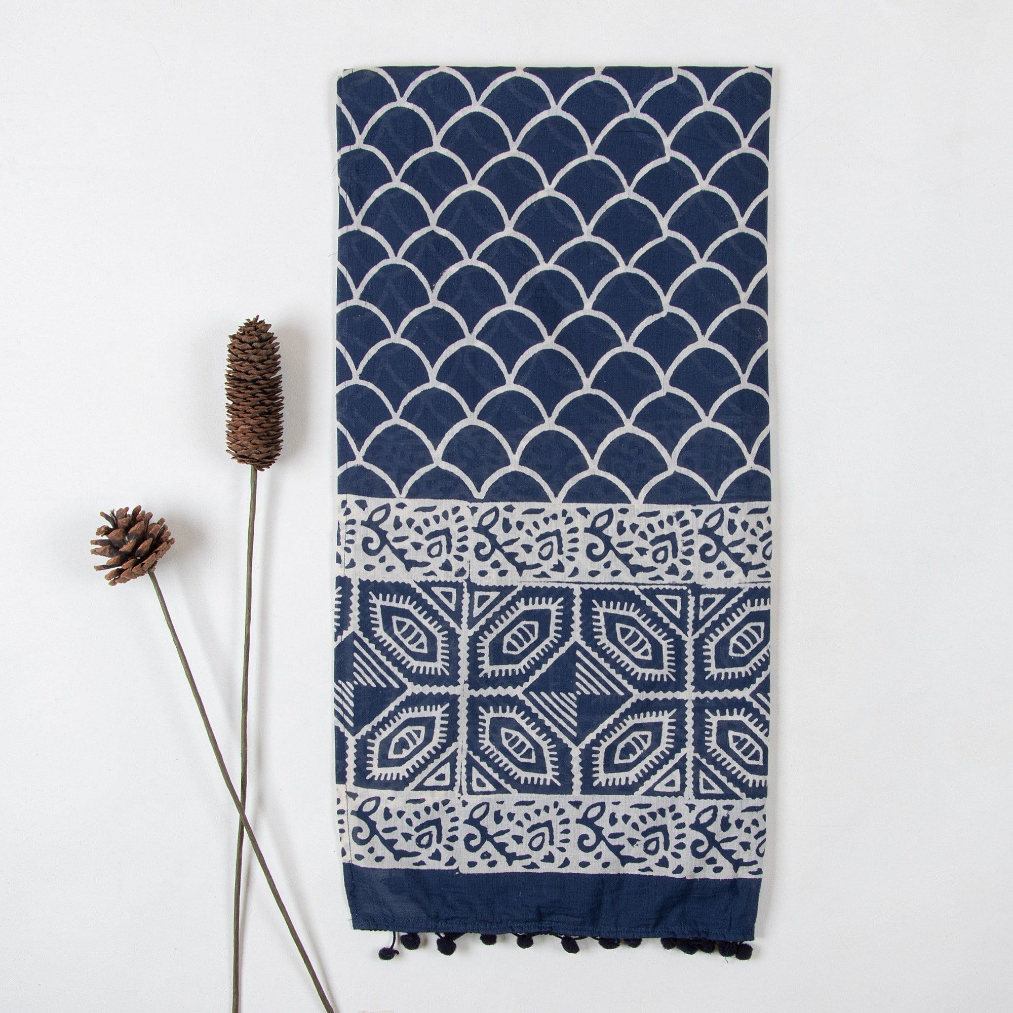 Blue Hand Block Print Cotton Stoles For Ladies